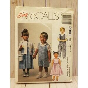 Vintage Toddlers Rompers, Dress, Jacket, Shirt Sewing Pattern Easy McCall's 2033